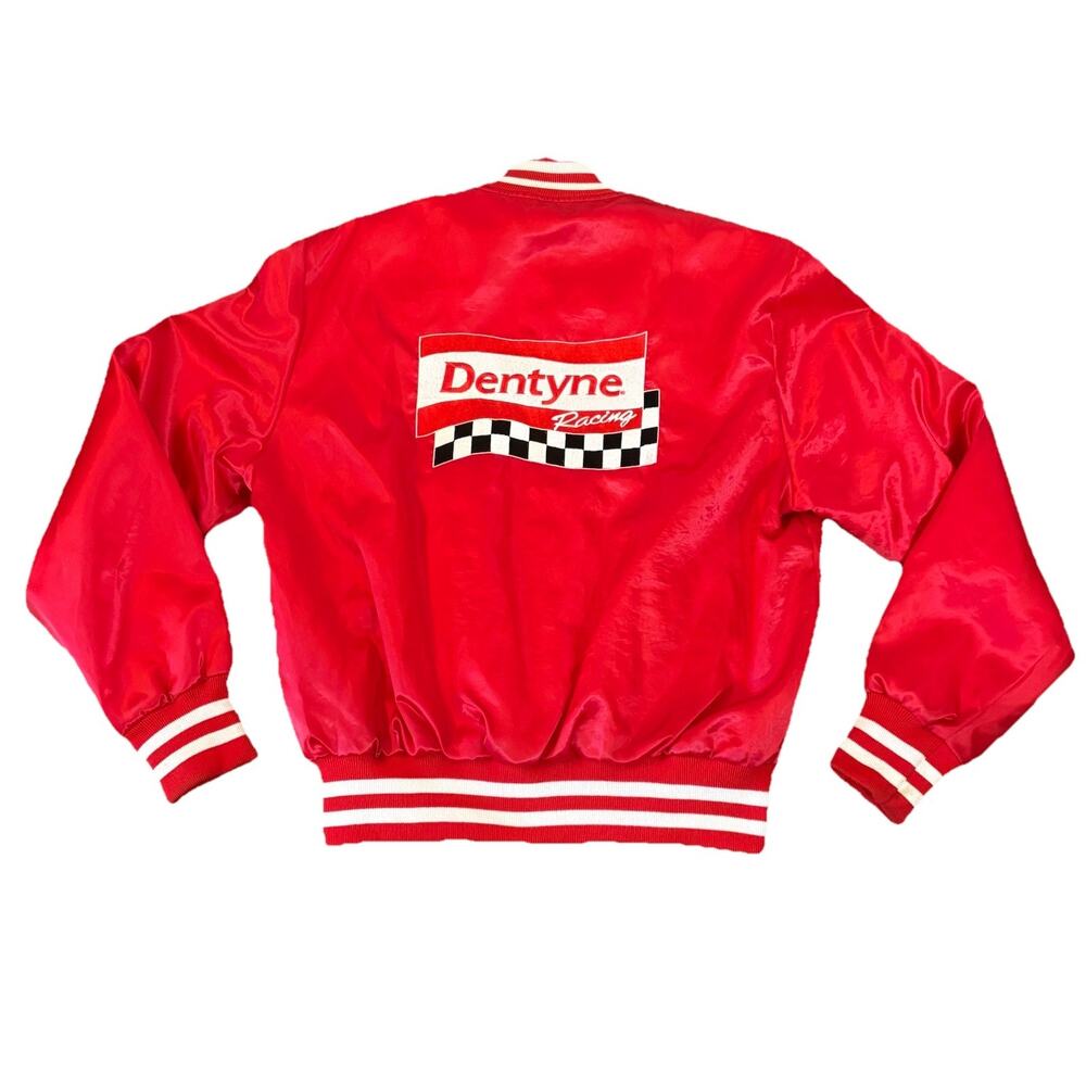 Vintage Dentyne Racing Red‎ Satin Bomber Logo Jacket Size L Gum - VERY RARE